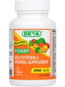 Deva Nutrition, VEGAN 1-A-DAY MULTI (IRON FREE) 90 TABS